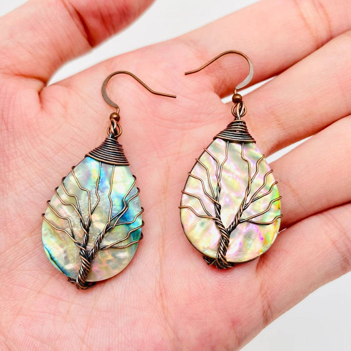 Tree of Life Wrapped Shell Drop-Shaped Charm Earrings