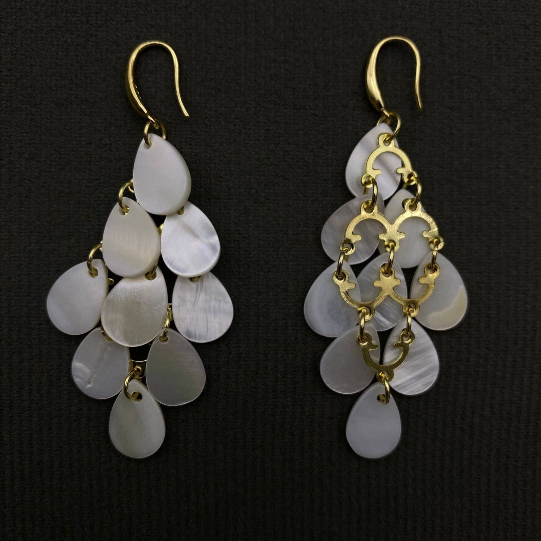 Droplet Shape Shell Tassel 18K Gold Plated Earrings with coastal bohemian charm