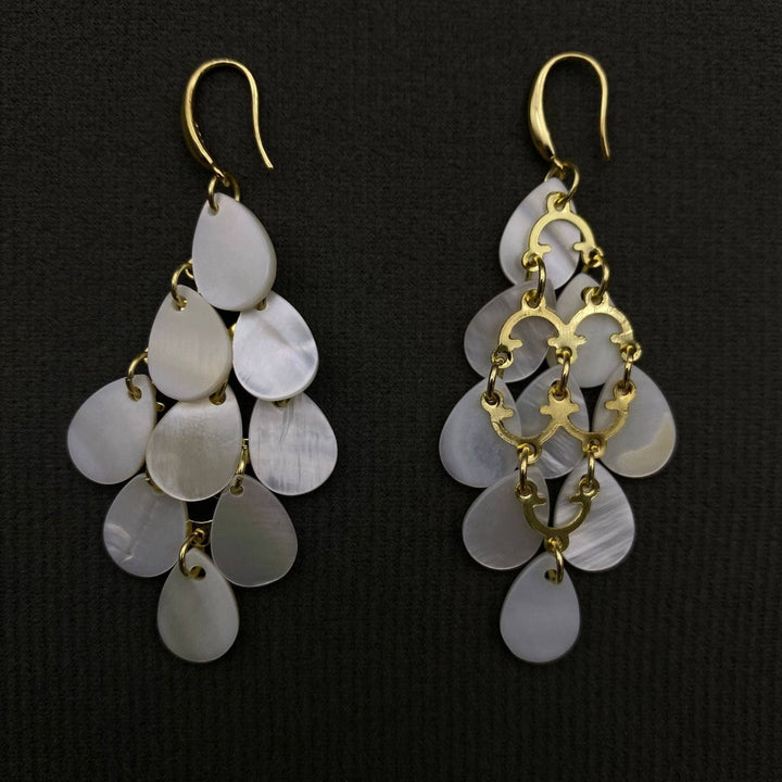 Droplet Shape Shell Tassel 18K Gold Plated Earrings with coastal bohemian charm