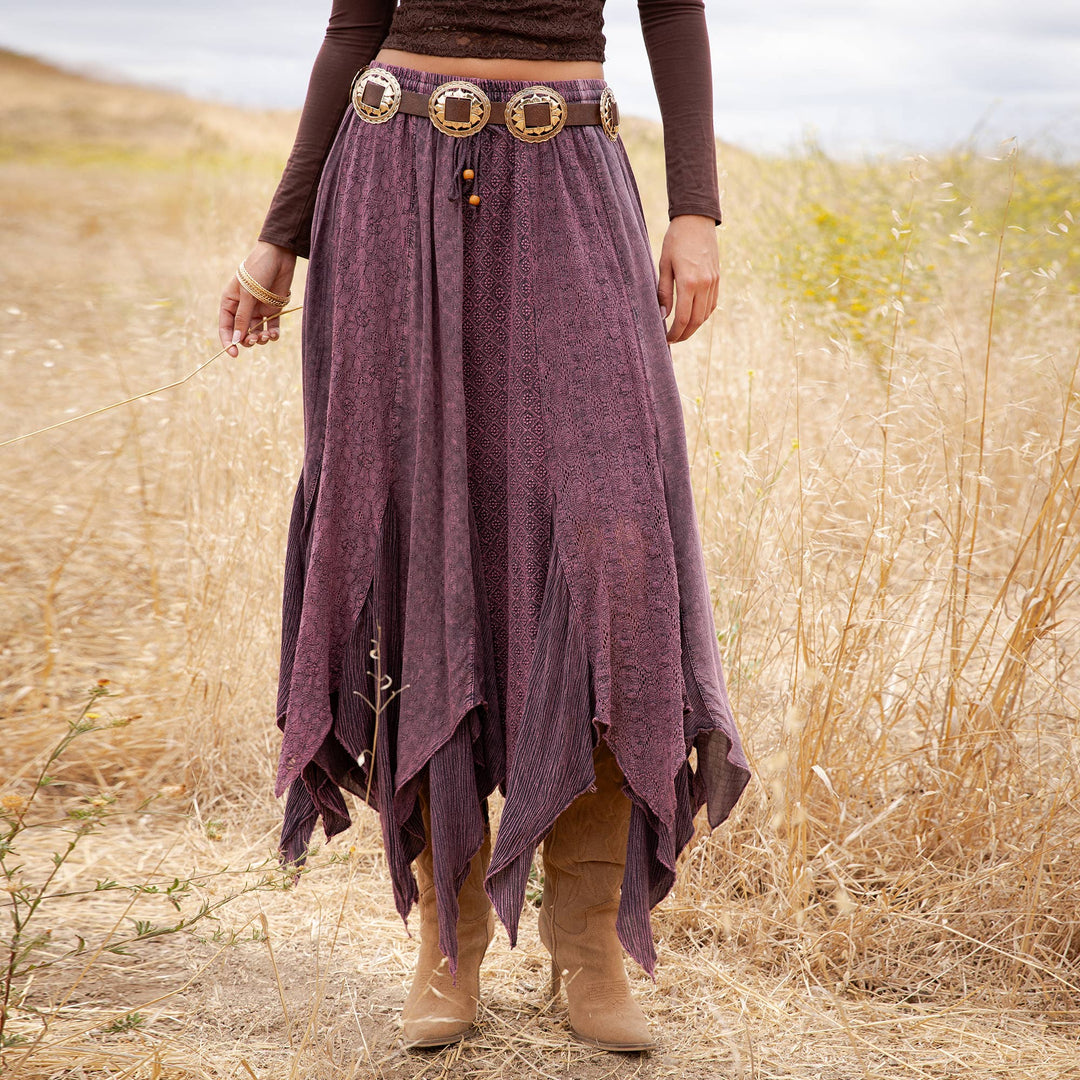 Boho Handkerchief Hem Patchwork Maxi Skirt