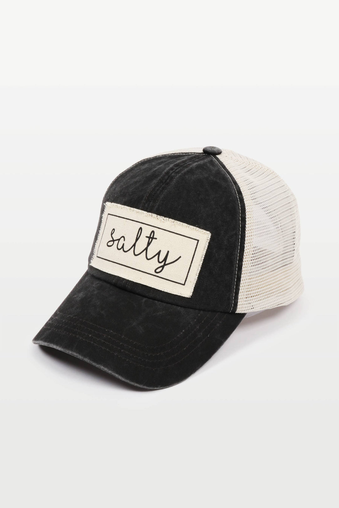 Salty Canvas Patch Mesh Back Baseball Cap for coastal boho beach lovers