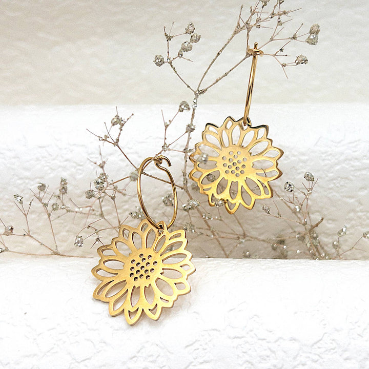 Handcrafted sunflower drop earrings hypoallergenic coastal boho jewelry for free spirits