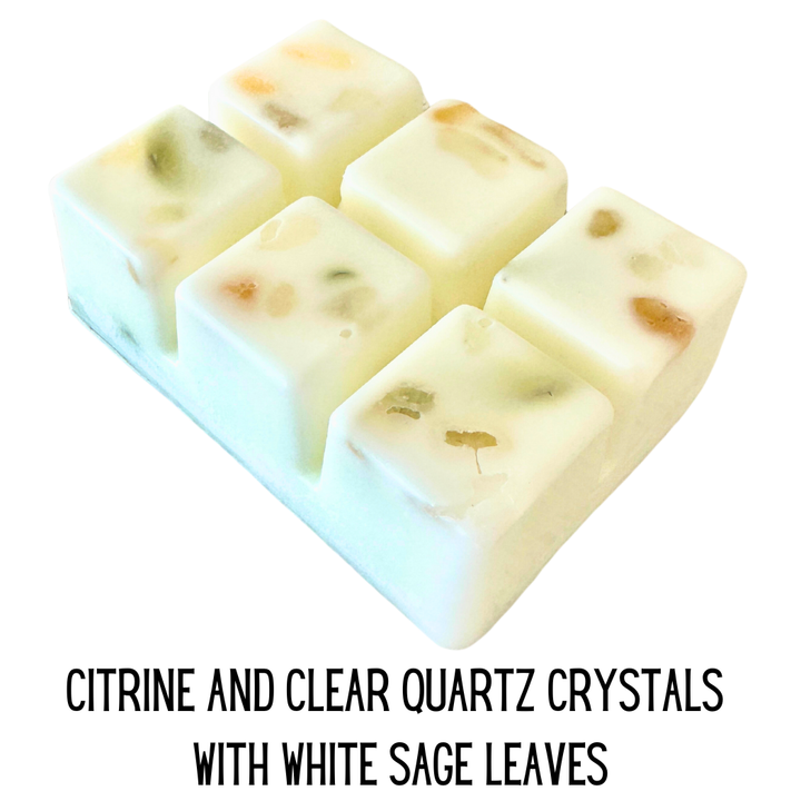 Wax Melts Infused with Real Crystals and White Sage Leaves