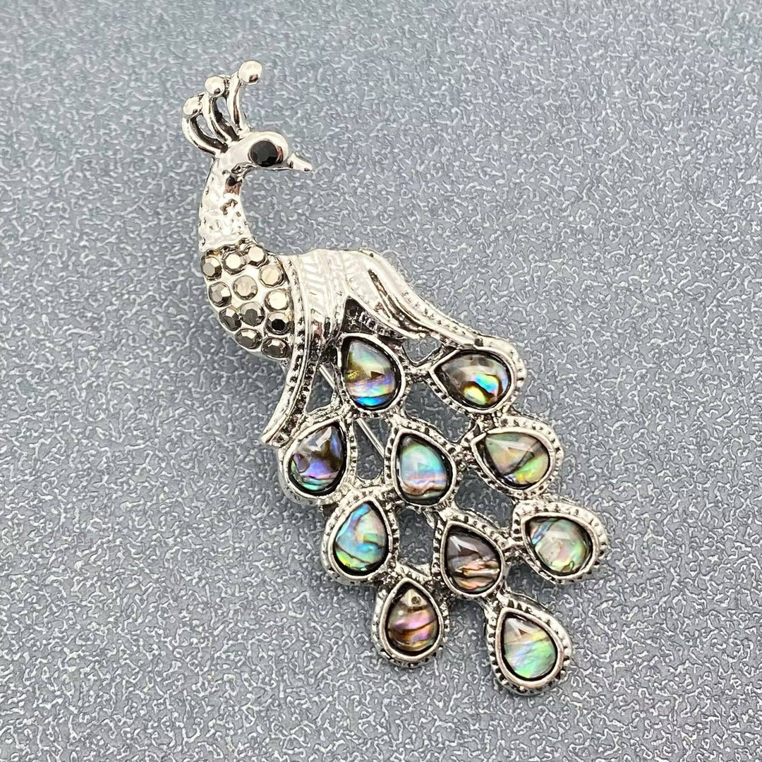 Abalone Shell Silver Tone Peacock Brooch