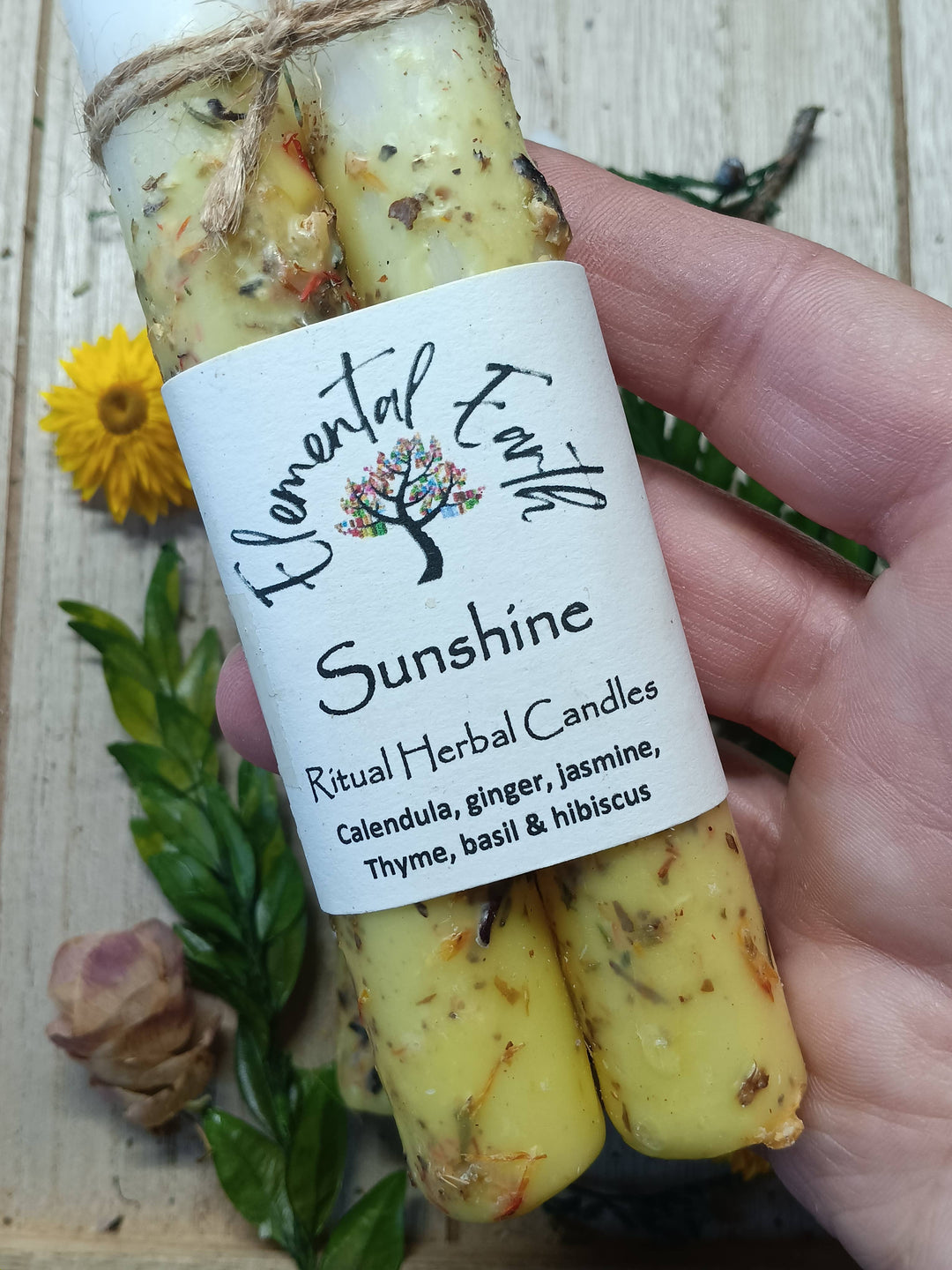 Sunshine Herbal Intention 6 Inch Candles with lemon honeysuckle coastal boho vibes