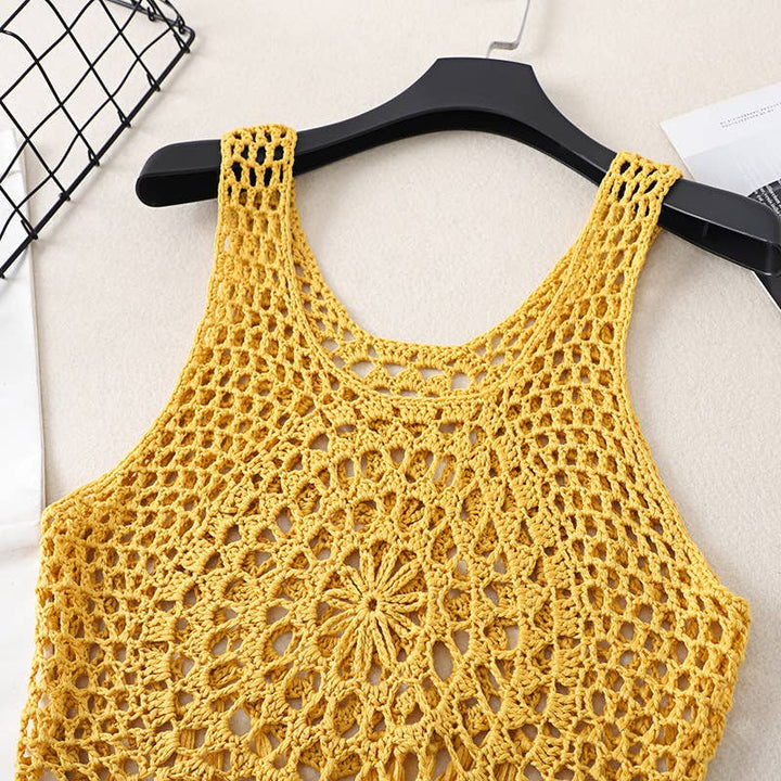 Boho Crochet Knit Fringe Tank Top Cover Up