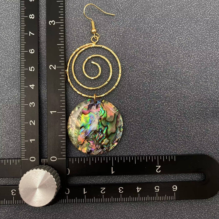 Round Abalone Shell Gold-plated Metal Vortex Dangle Earrings