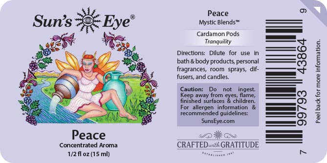 Peace Essential Oil small amber bottle with calming violet cardamom aromatherapy blend