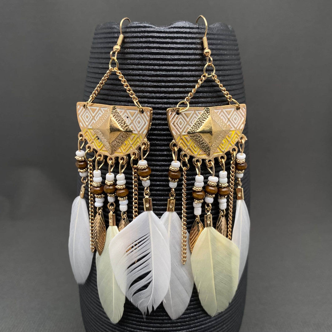 Multi-style White Feather Fringe Dangle Earrings