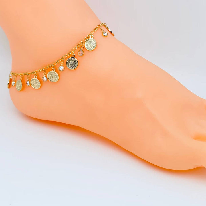 Rhinestone Circular Pendant 18K Gold-plated Chain Anklet