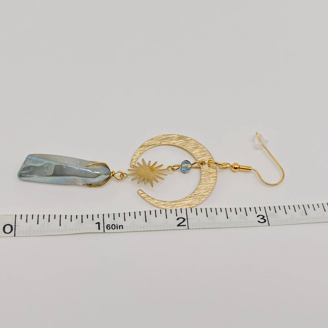 Gray Crystal Pendant Earrings | Moon &amp; Stars
