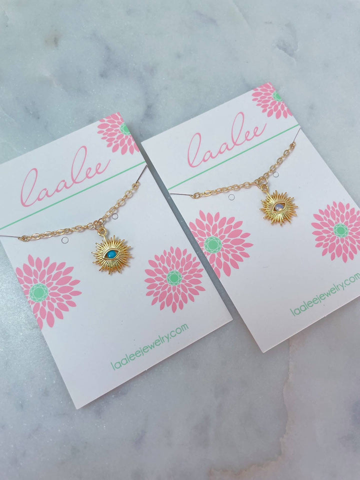 Gold Evil Eye Necklace in turquoise and 14k gold-filled with coastal boho charm