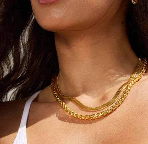 Rope Spiga Necklace Stainless Steel  14K Gold. Waterproof