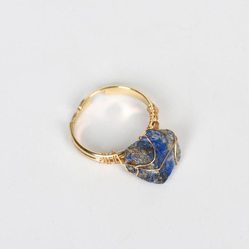 Natural Rough Healing Crystal Copper Wire Ring