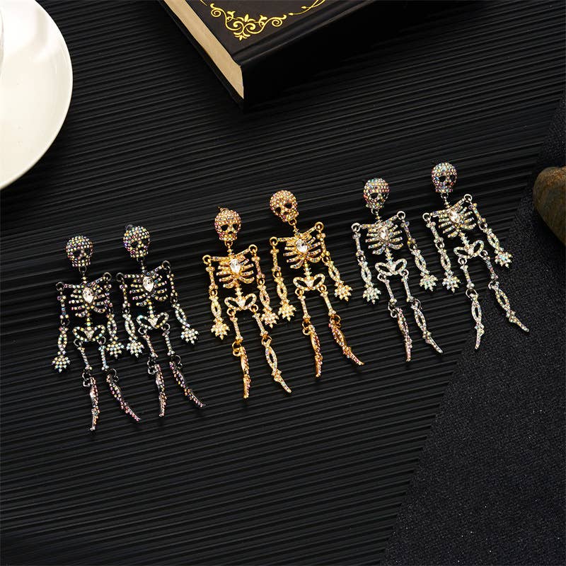 Sparkly Halloween Skeleton Earrings