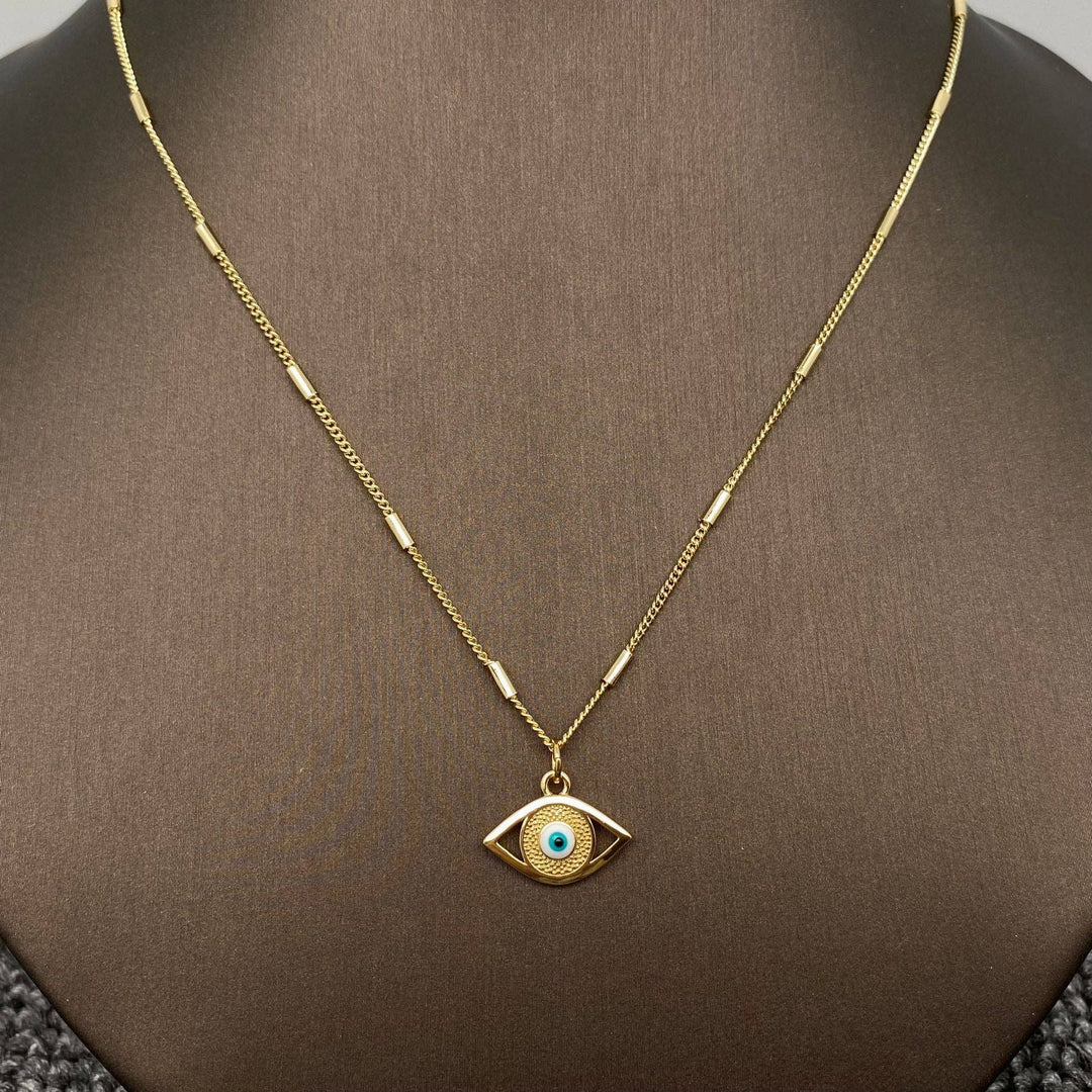 Enamel Evil Eye Charm 14K Gold Plated Necklace