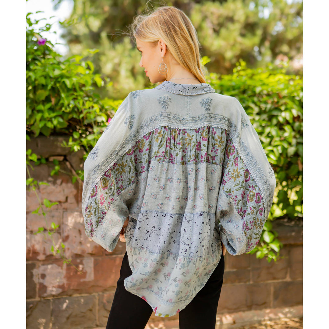 Long Sleeve Patchwork, Zodiac &amp; Constellation Design Top