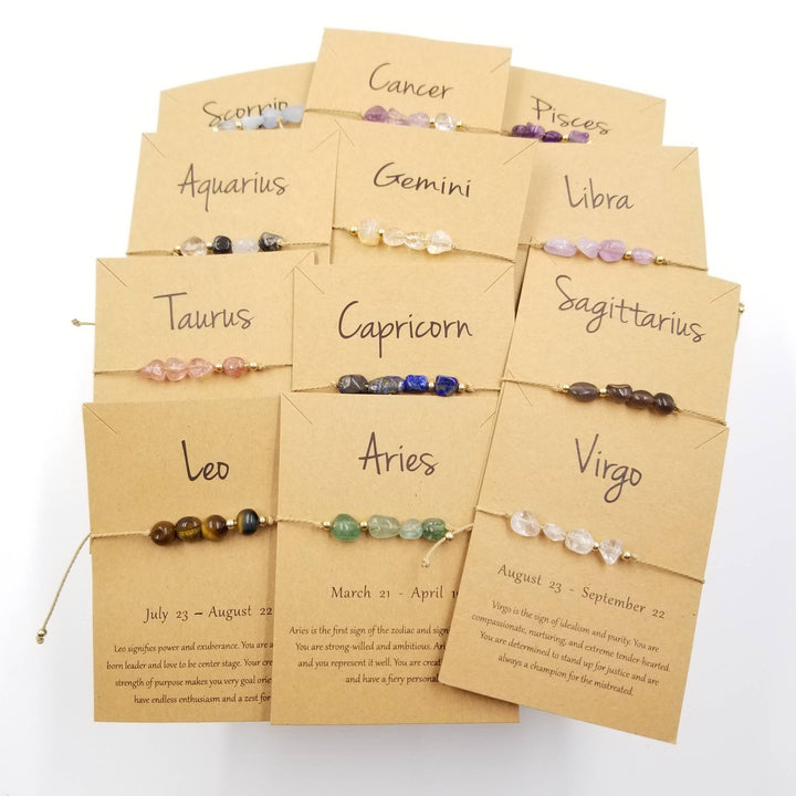 Natural stone handwoven Taurus constellation bracelet with card from Anchored Soul boutique