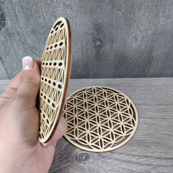 Wood Crystal Grid Plate - Sacred Display for Crystals