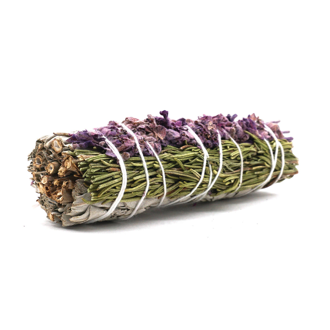 Handcrafted lavender rosemary and white sage bundle for smoke cleansing and spiritual ritual