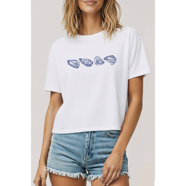 Oyster Coastal Graphic Boxy Crop Top