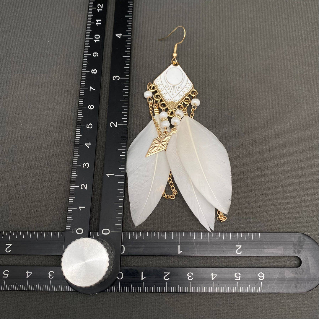Multi-style White Feather Fringe Dangle Earrings