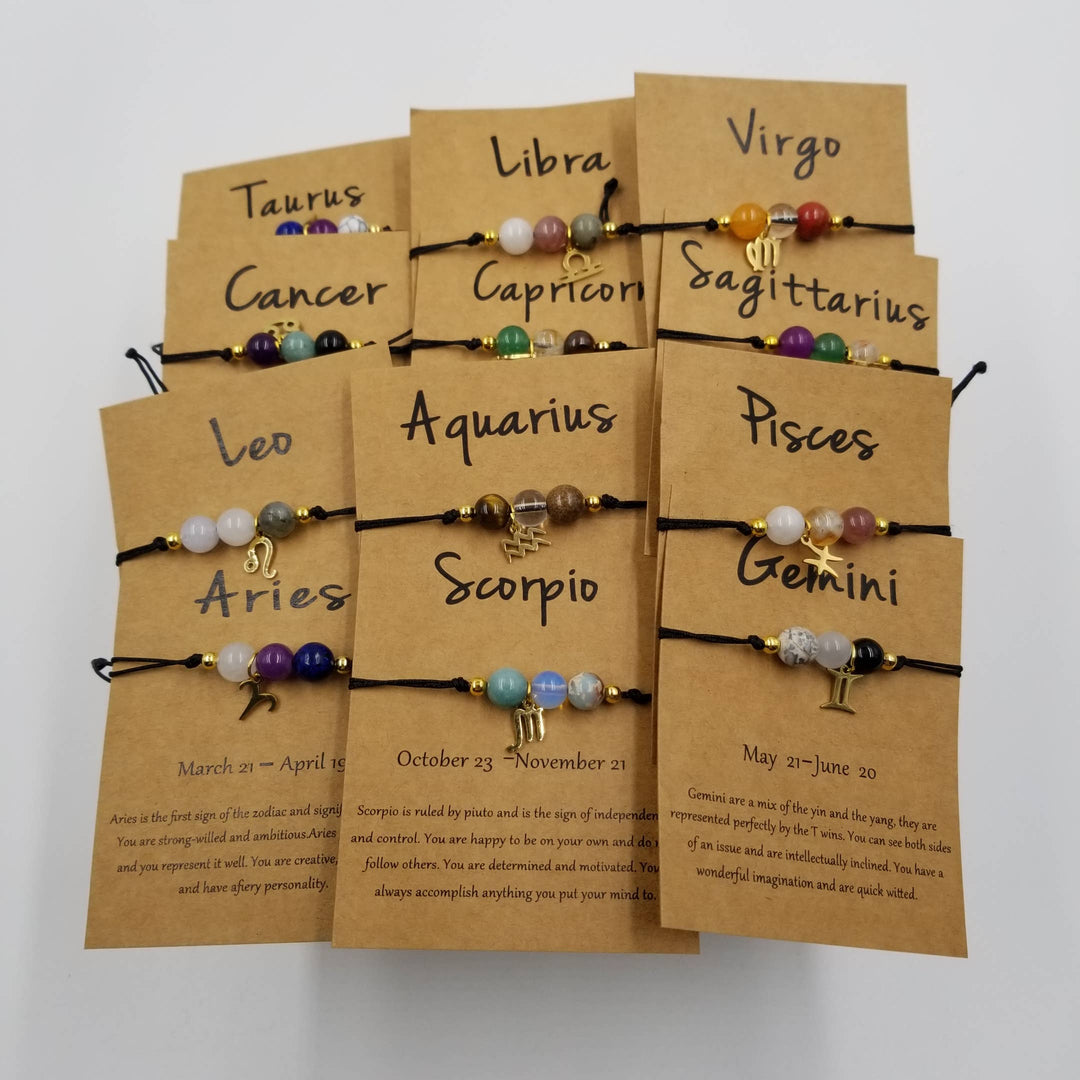 Chakra Zodiac Bracelet with charm and card for every star sign