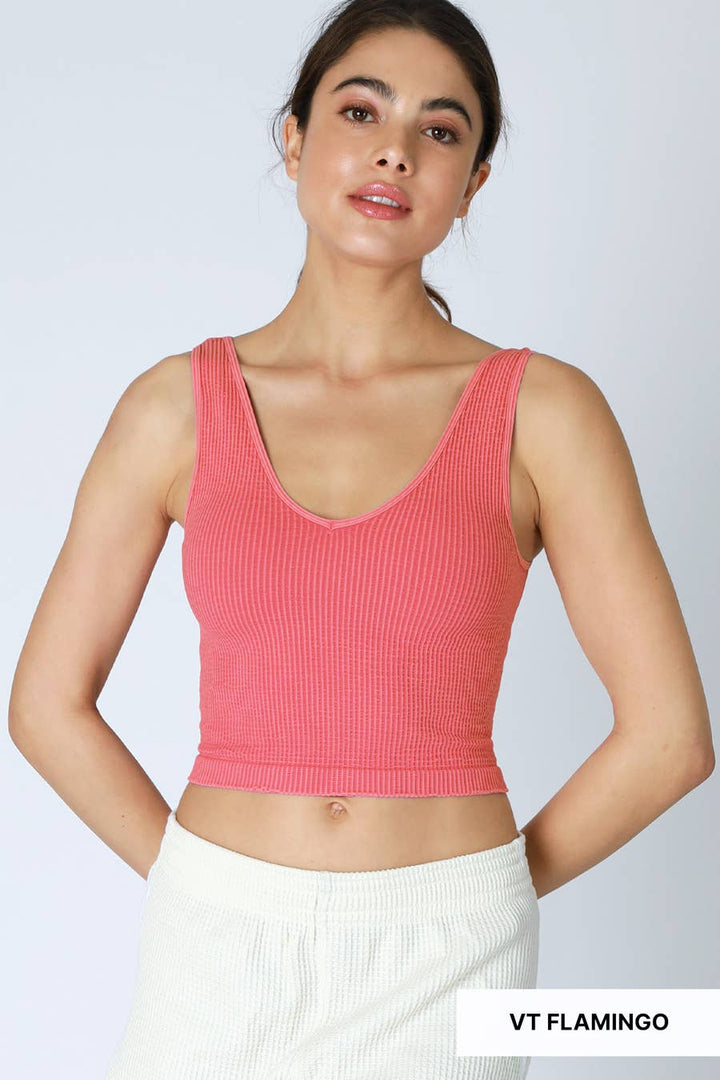 Vintage V-Neck Crop Top - One Size