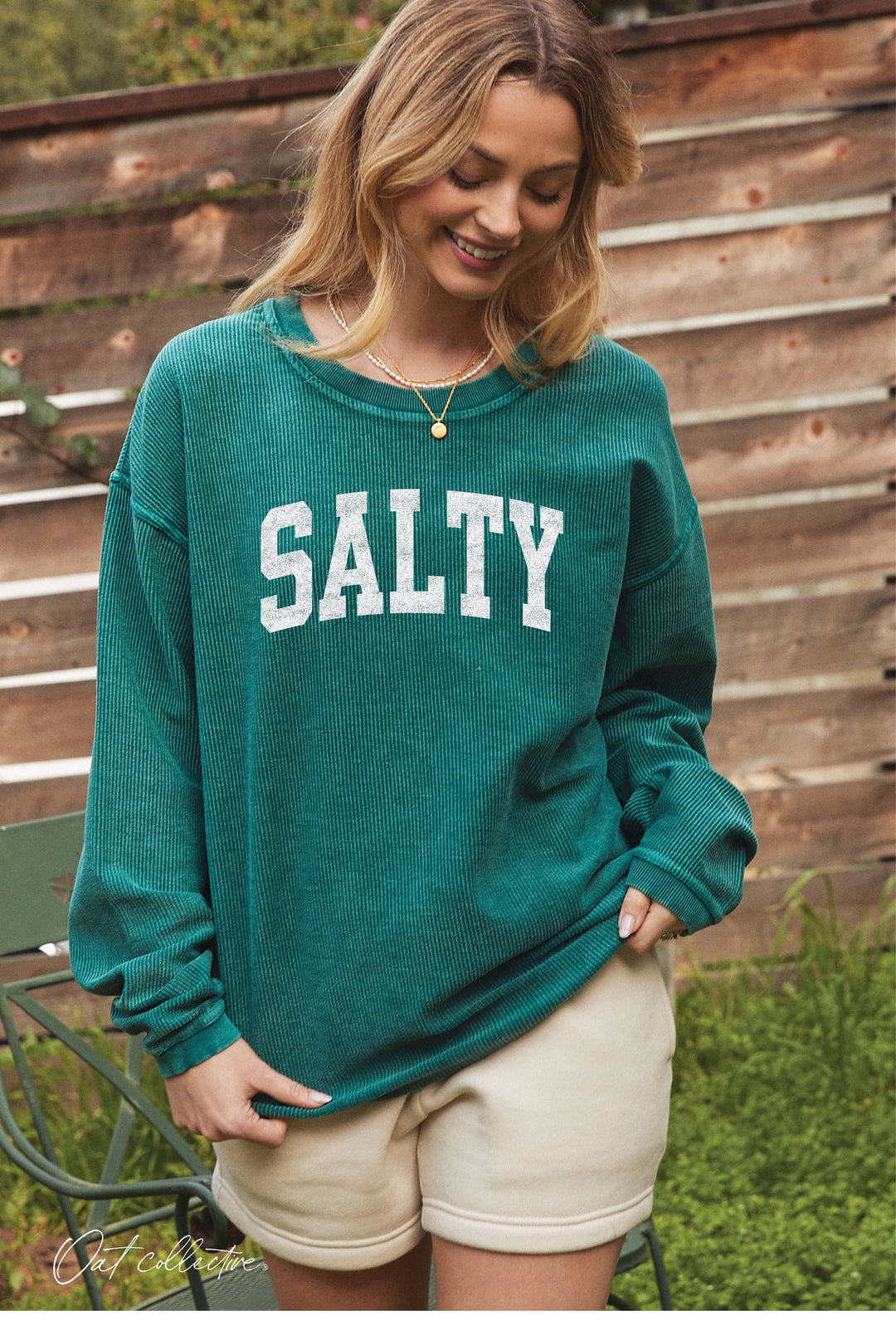SALTY Thermal Vintage Pullover oversized mineral wash sweatshirt with boho coastal vibes
