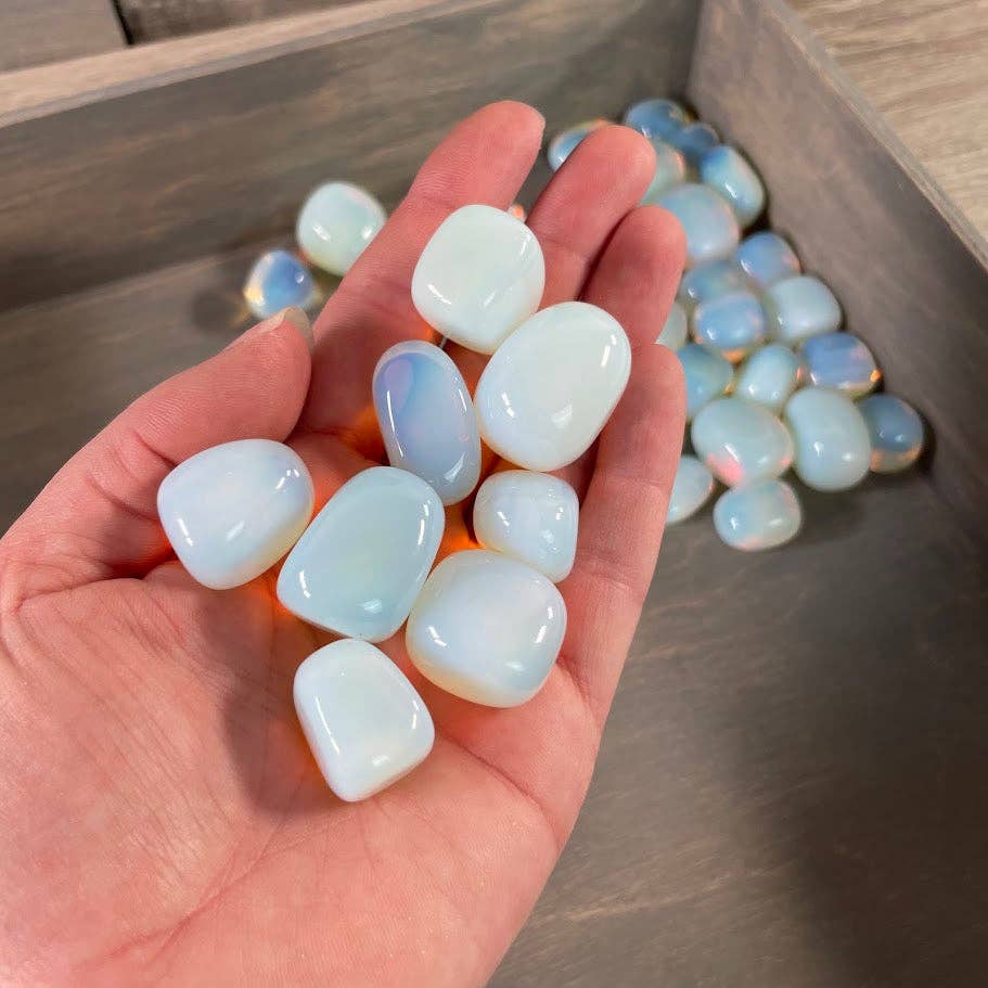 Opalite Tumbled Stones bulk lot glowing with soft moon energy and healing light