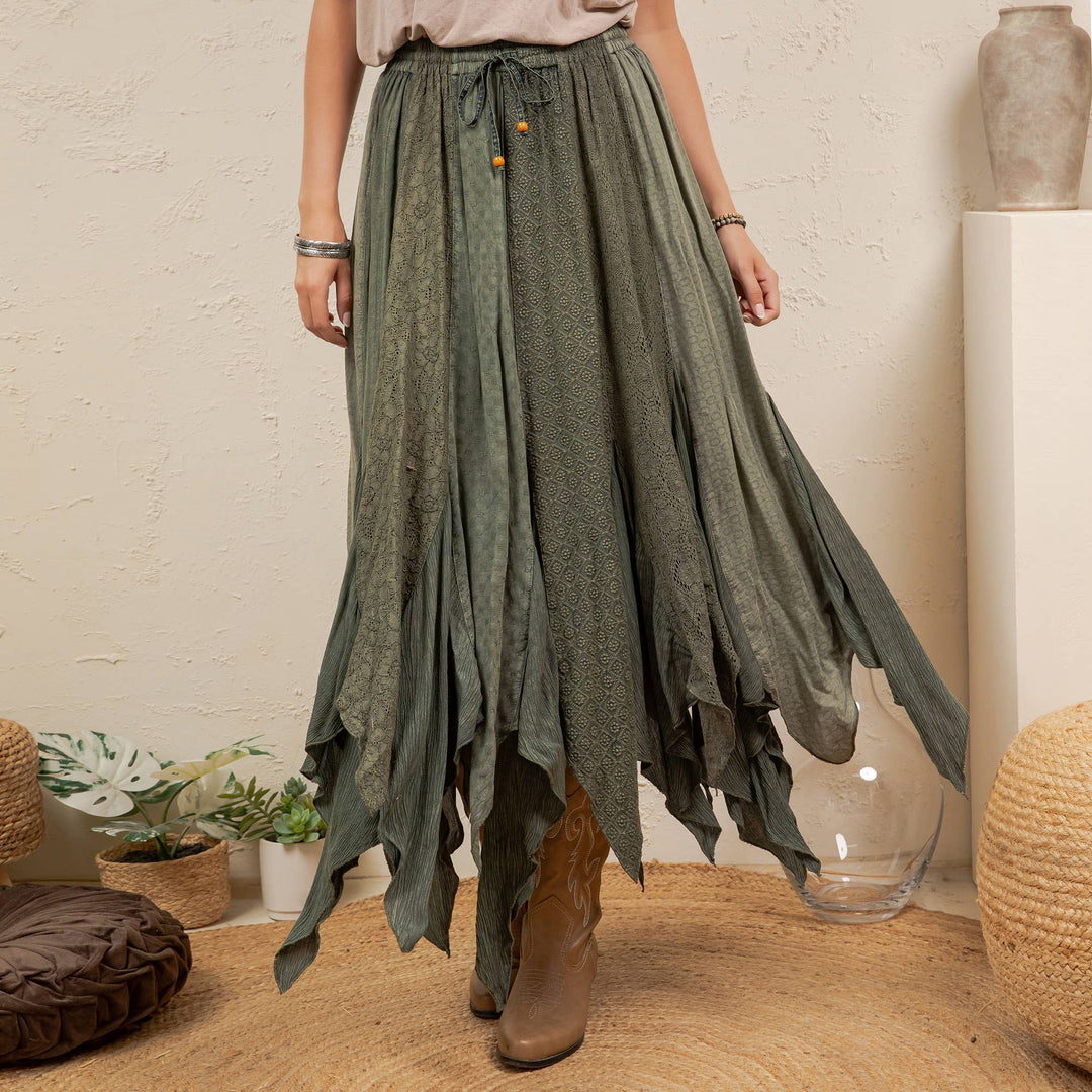 Boho Handkerchief Hem Patchwork Maxi Skirt