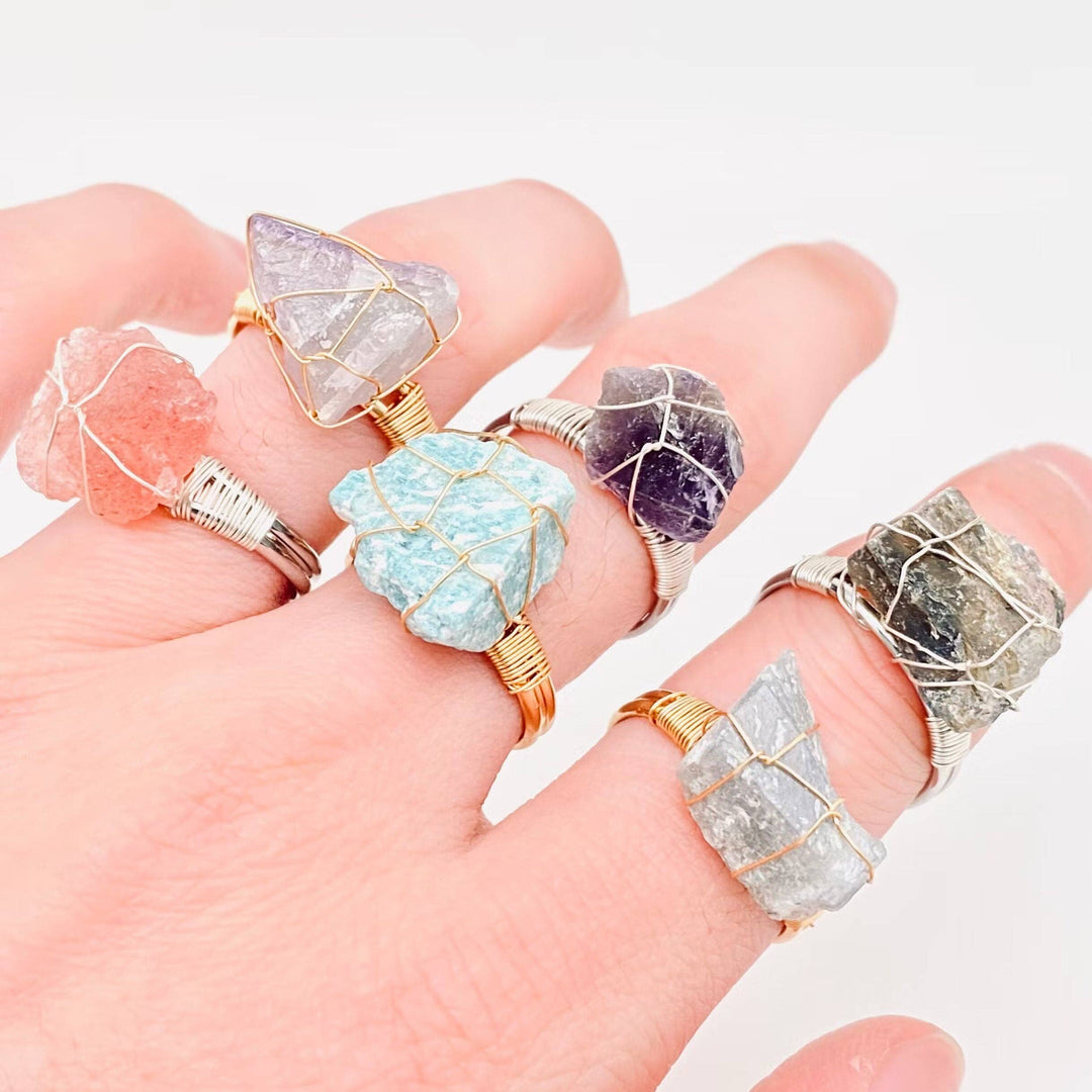 Natural Rough Healing Crystal Copper Wire Ring