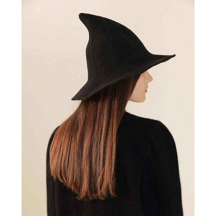 Foldable Knit Witch Hat perfect for coastal fall festivals and boho autumn style