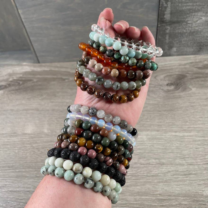Healing crystal bracelets 6mm round natural gemstone stretch boho coastal jewelry
