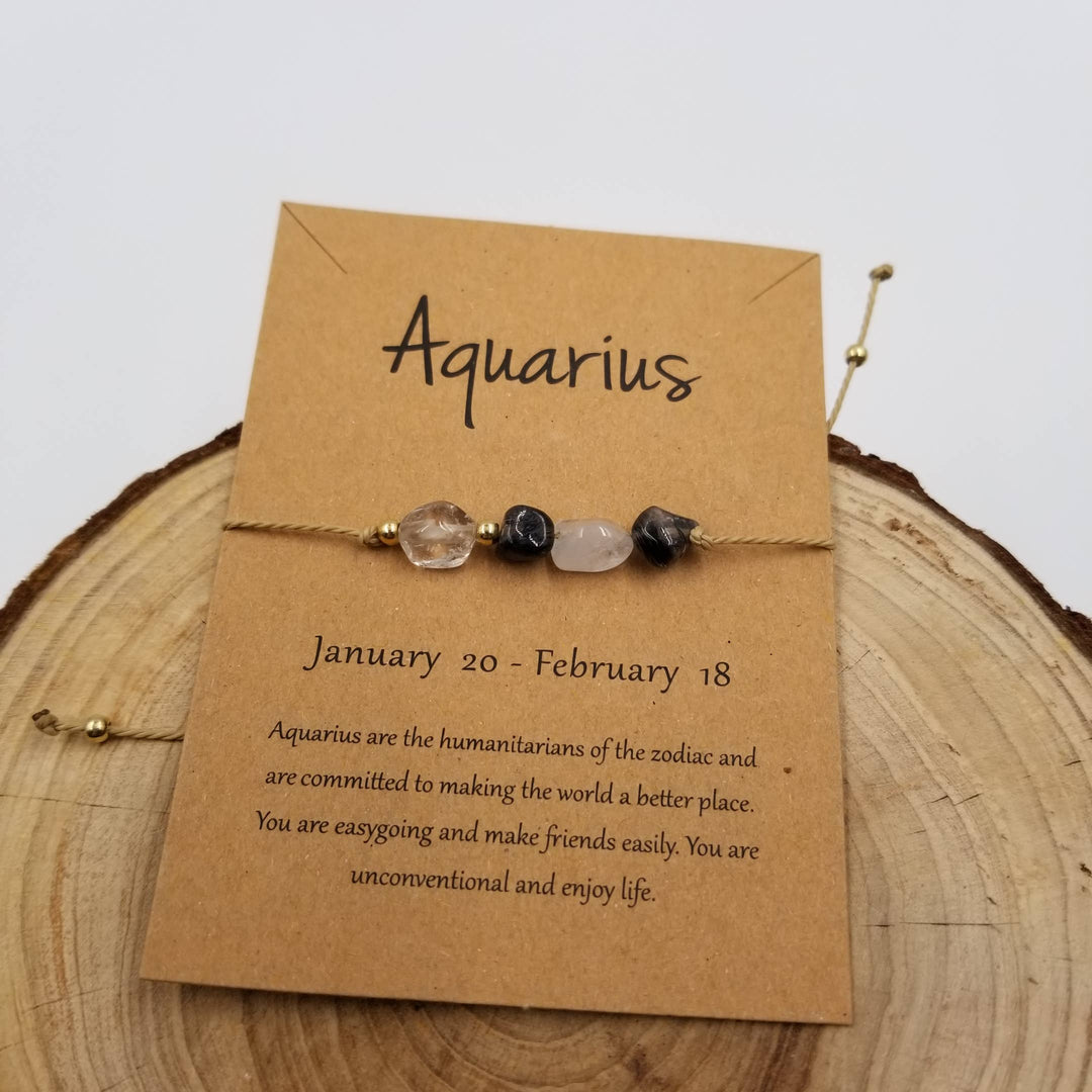 Natural stone handwoven Taurus constellation bracelet with zodiac card from Anchored Soul