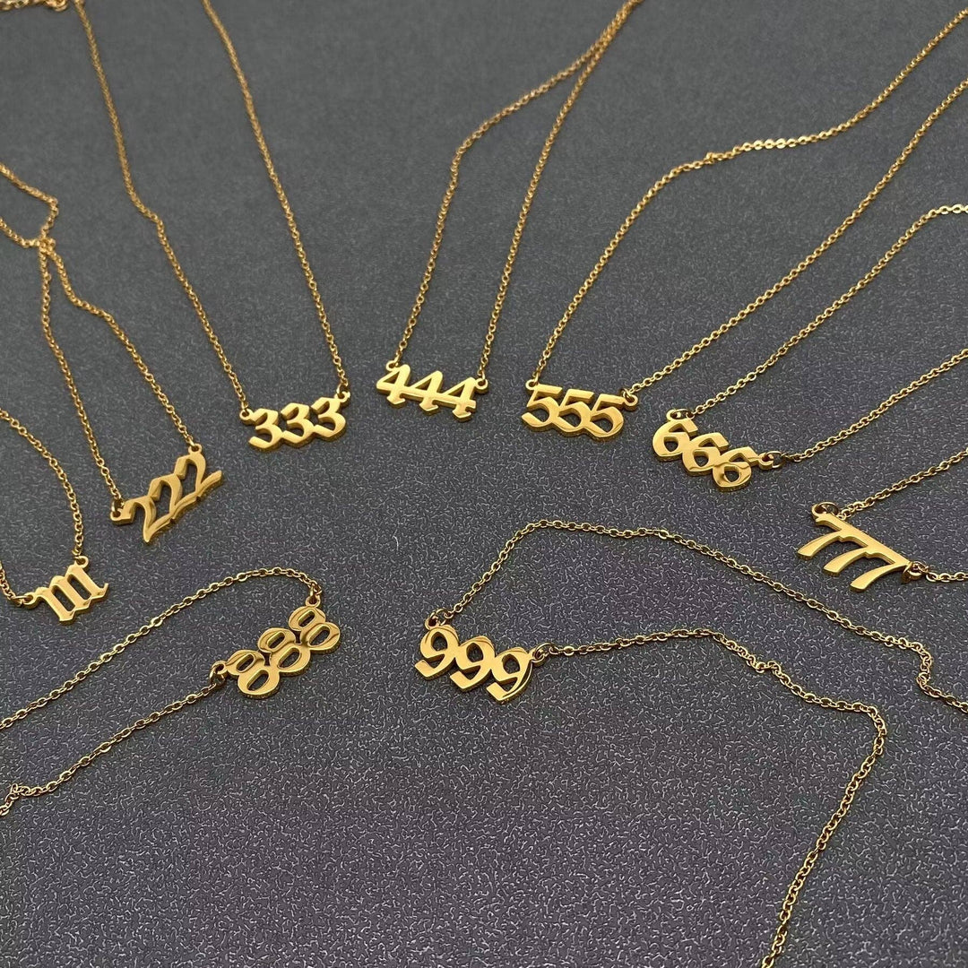Lucky Angel Numbers 18K gold plated pendant necklace for coastal spiritual layering