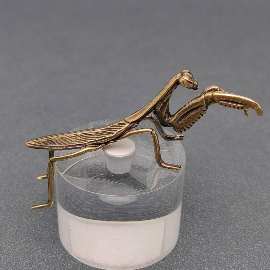 Brass Mantis Desktop Ornament bringing good luck charm to boho coastal decor