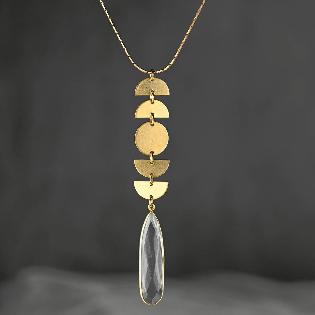 Moon Phase x 5 with Long Tear Crystal Adjustable Necklace