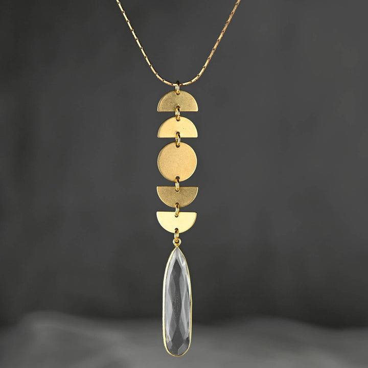 Moon Phase x 5 with Long Tear Crystal Adjustable Necklace