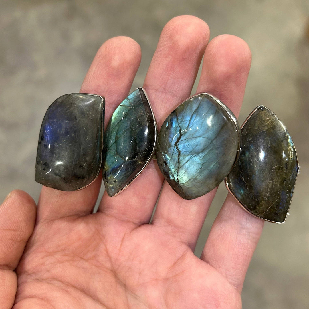 Adjustable Labradorite Ring with iridescent shimmer boho spiritual gemstone jewelry