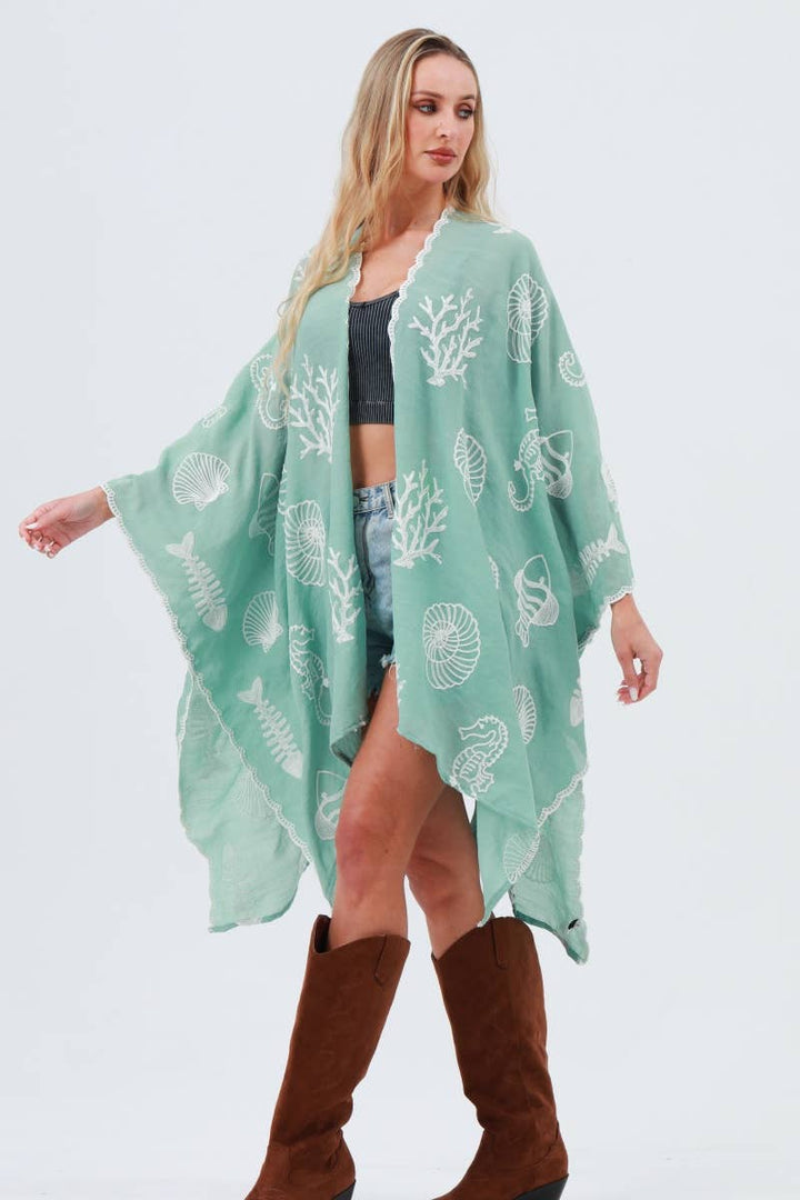 Ocean Embroidered Kimono Cover-Up