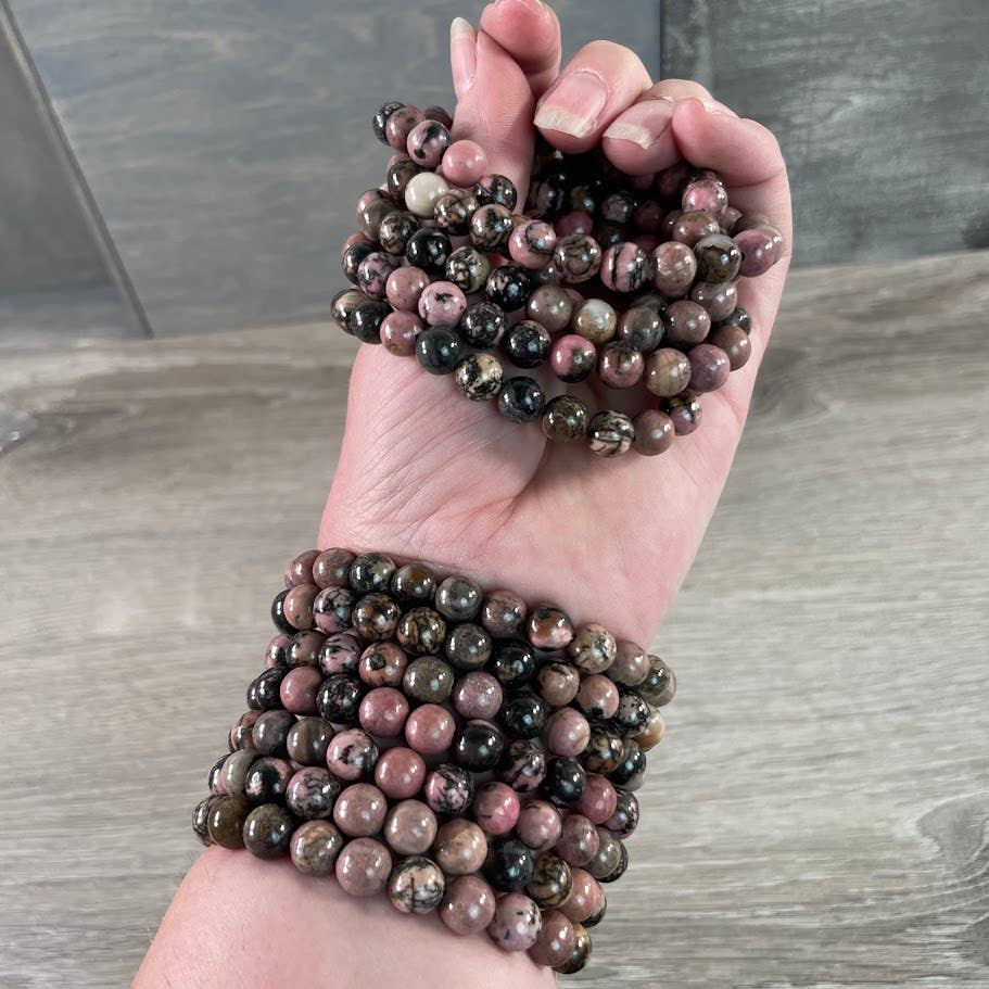 Healing crystal bracelets 8mm round beads in amethyst and rose quartz boho stack