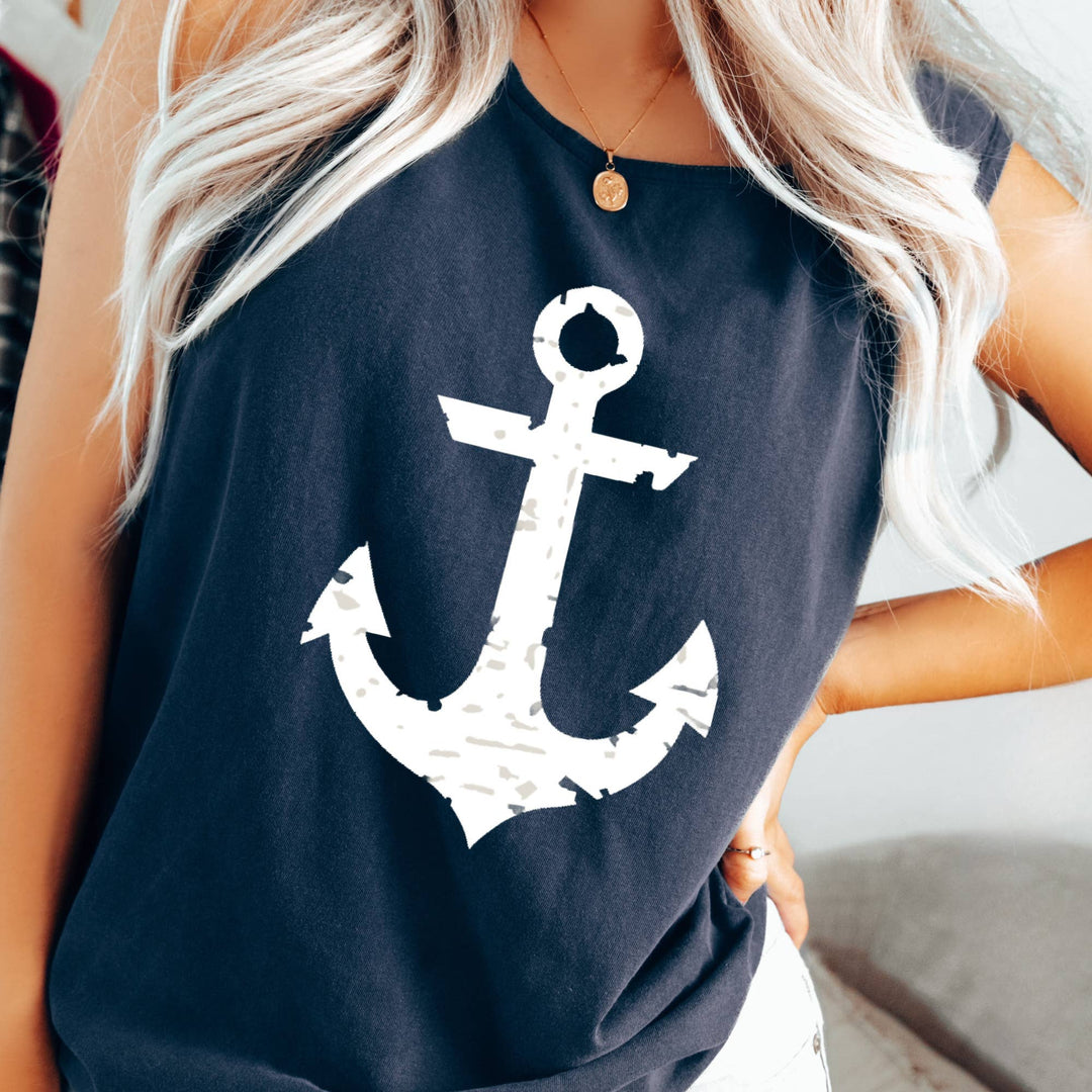 White Anchor Coastal Tank flowy boho screen print top for saltwater summer days