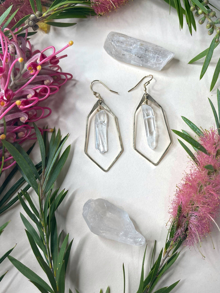 Quartz Hammered Polygon Earrings