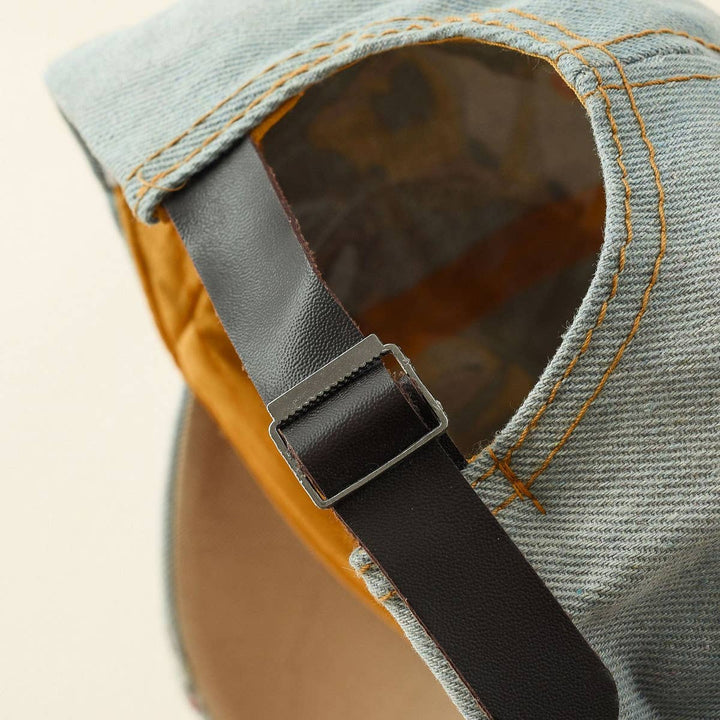 Diamond-Embellished Distressed Denim Baseball Cap