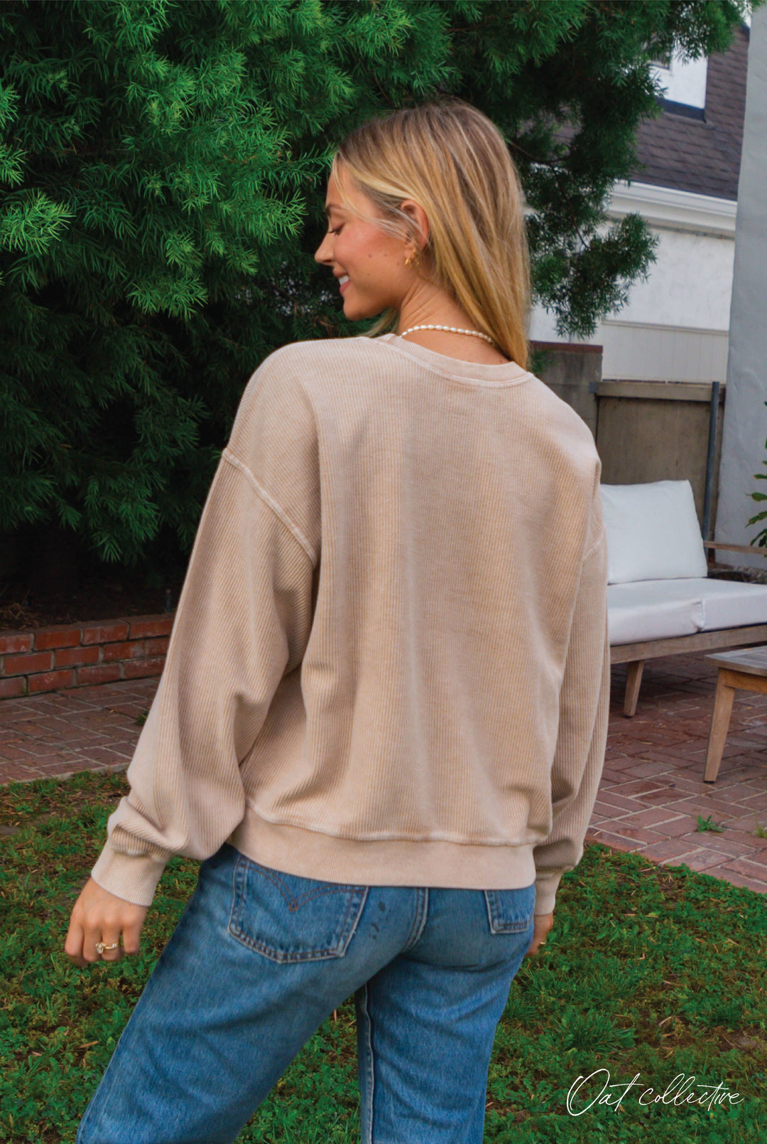 Peace Cropped Thermal Pullover in mineral wash vintage cotton for coastal boho style