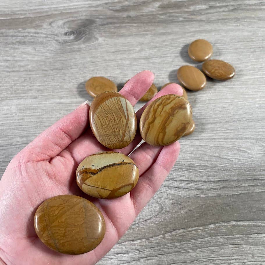 Gemstone Palm Stones 45mm smooth polished healing crystals for grounding and coastal wellness