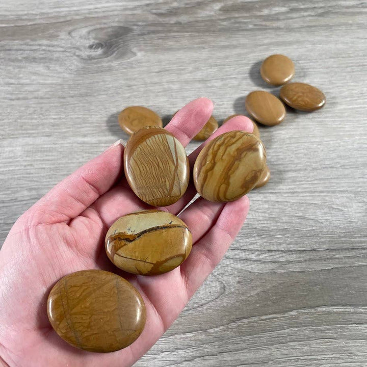 Gemstone Palm Stones 45mm smooth polished healing crystals for grounding and coastal wellness