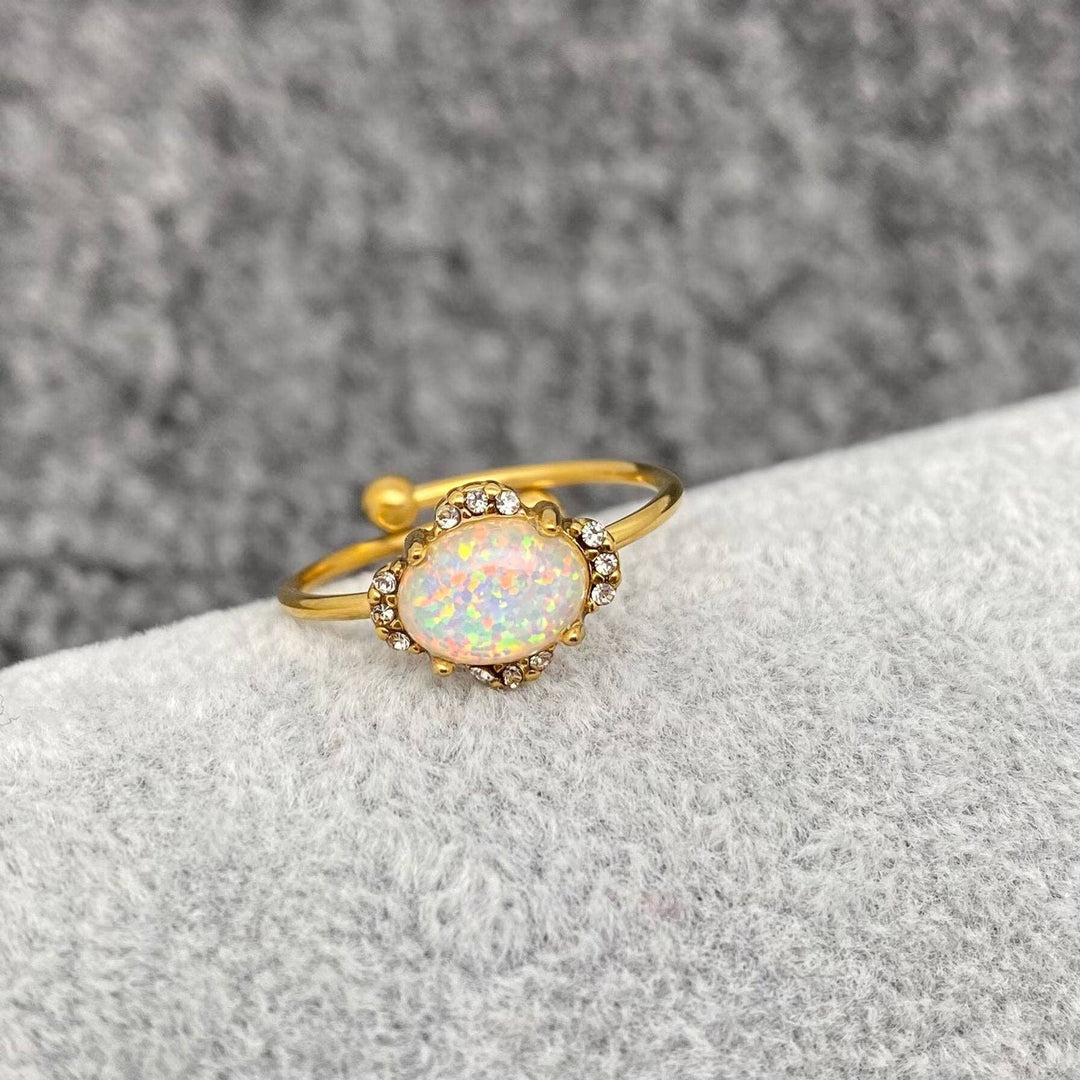 Lucky Opal Ring 18K gold plated stainless steel boho coastal jewelry adjustable