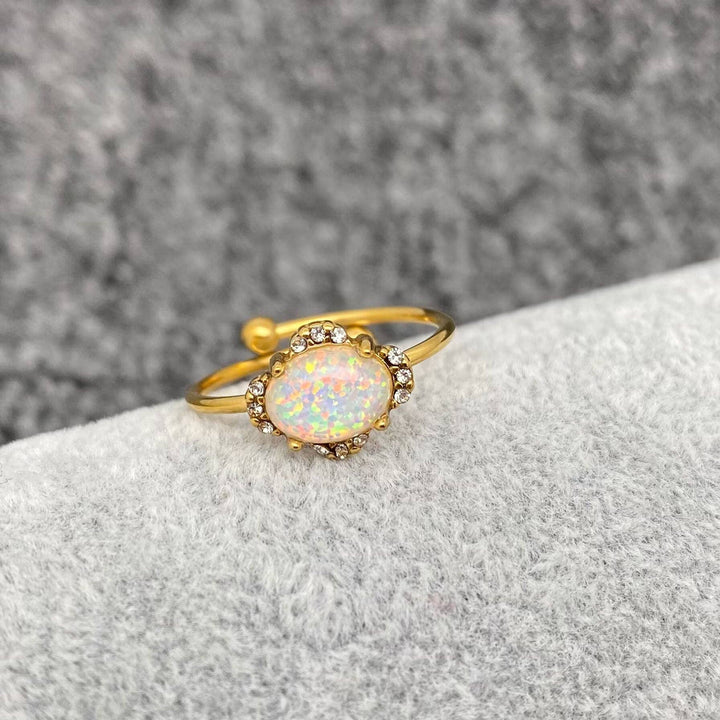 Lucky Opal Ring 18K gold plated stainless steel boho coastal jewelry adjustable